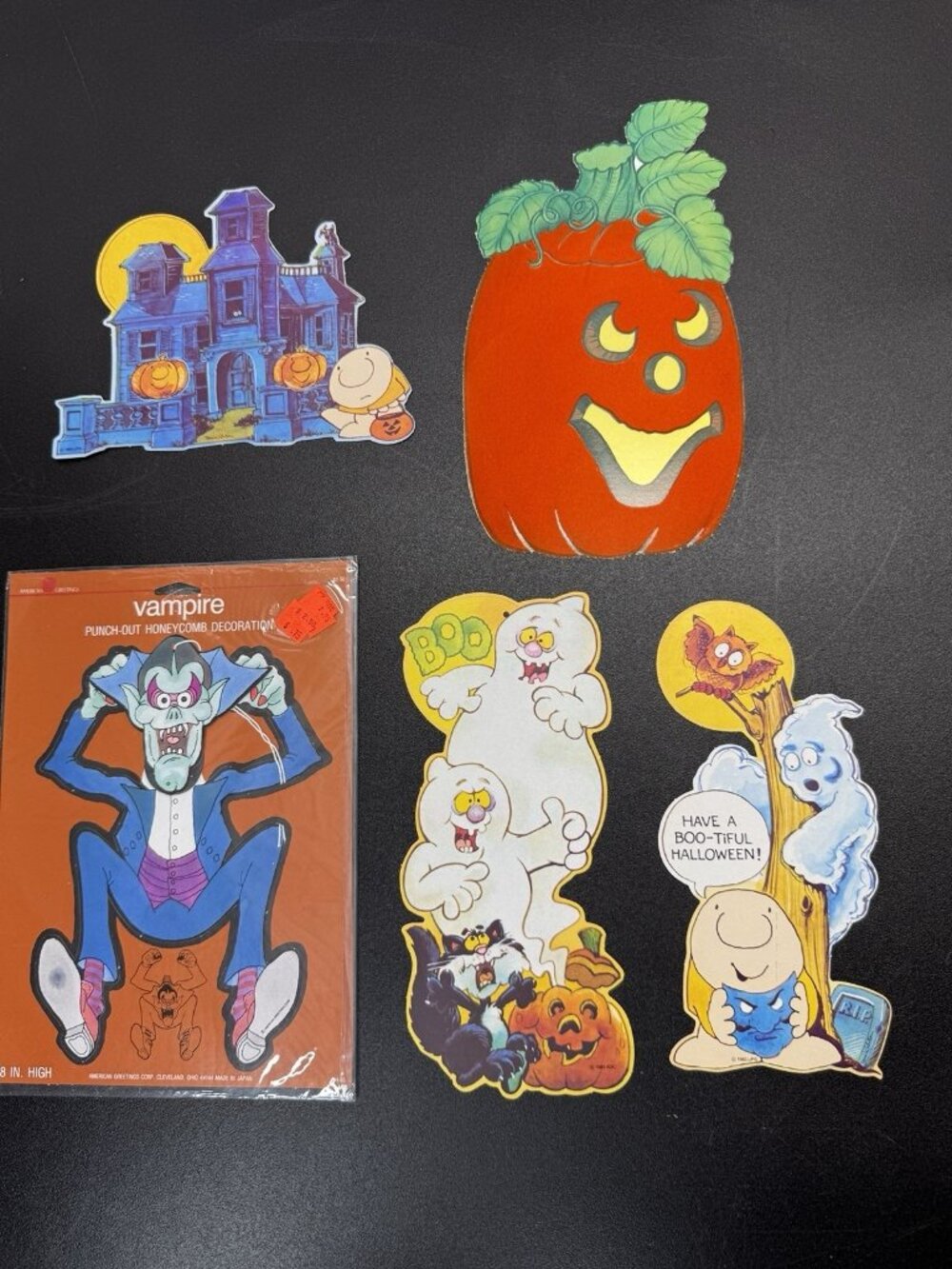 Vintage Lot Of 5 Halloween Cutouts Wall Window Decorations Ziggy Flocked